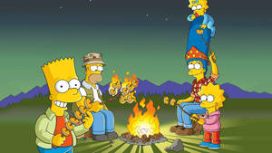 Lisa Simpson Roasting Marshmallows With Family Wallpaper