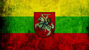 Lithuania Flag Coat Of Arms On Metal Surface Wallpaper
