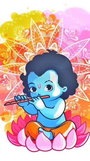 Little Krishna Hd Pink Lotus Wallpaper