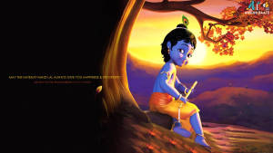 Little Krishna In Sunset Wallpaper