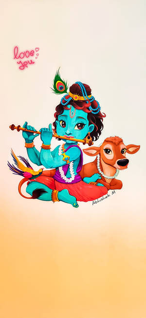 Little Krishna Musical Flute Wallpaper
