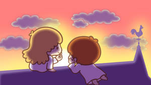 Little Twin Stars Watching Sunset Wallpaper