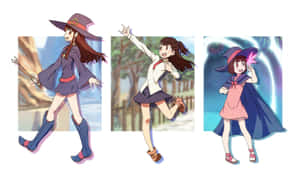 Little Witch Academia Atsuko Three Illustrations Wallpaper