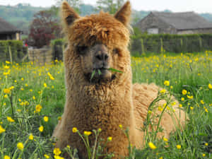 Llama Eating Grassin Field.jpg Wallpaper