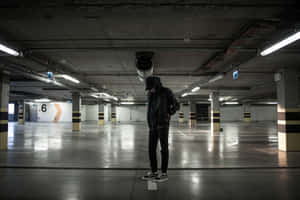 Lone Man In An Underground Parking Lot Wallpaper