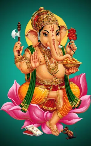 Lord Ganesha In Green Vignette Background Wallpaper