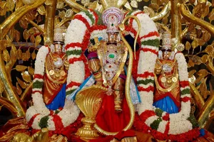 Lord_ Perumal_and_ Consorts_ Deity_ Decoration Wallpaper