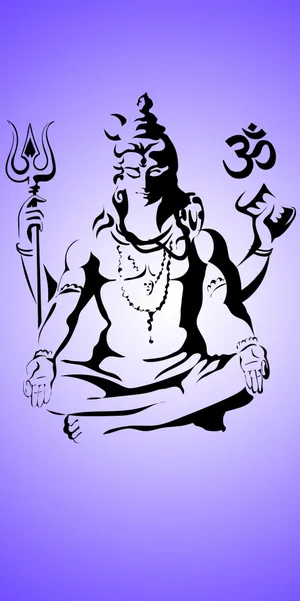 Lord Shiva Mobile Ink Art On Purple Wallpaper