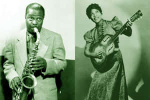 Louis Jordan Saxophoneand Female Guitarist Wallpaper
