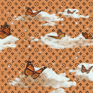 Louis Vuitton Aesthetic Butterflies On Clouds Wallpaper