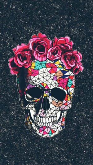 Love Skulls And Roses Geometric Mosaic Wallpaper