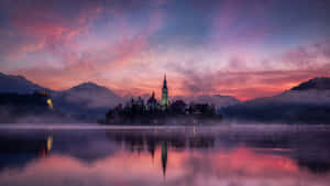 Lovely Purple Sky Above Lake Bled Wallpaper