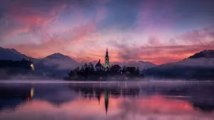 Lovely Purple Sky Above Lake Bled Wallpaper
