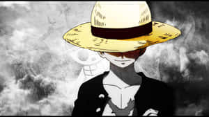 Luffy Shows Off His Signature Straw Hat In Black And White Wallpaper