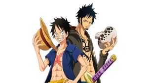 Luffy Taking On Admiral Trafalgar Law In An Epic Battle! Wallpaper