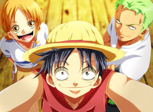 Luffy Zoro Nami Selfie Art Desktop Wallpaper