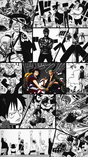 Luffy Zoro One Piece Collage Comic Art Wallpaper