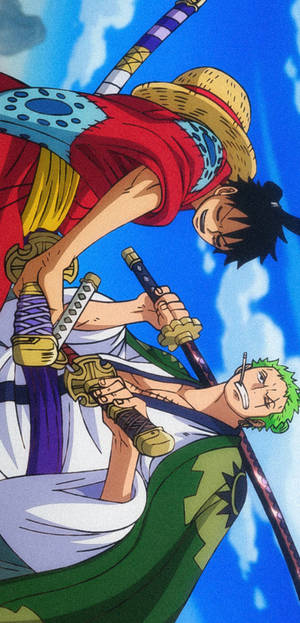 Luffy Zoro Sword Pose Blue Sky Mobile Wallpaper