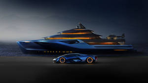 Luxurious Blue Yacht Cruising The High Seas Wallpaper