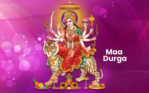 Maa Sherawali Deity Purple Aesthetic Design Wallpaper