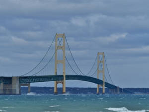 Mackinac Bridge Over Waves Wallpaper