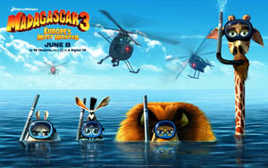 Madagascar Characters Diving Wallpaper