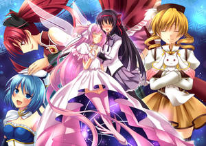 Madoka Magica Happy Characters Wallpaper