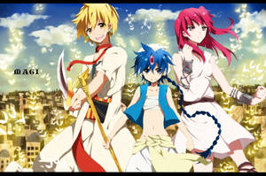 Magi The Labyrinth Of Magic Three Protagonists Wallpaper