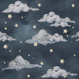 Magical Night Sky With Shining Stars And White Clouds Wallpaper
