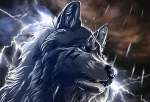 Majestic_ Anime_ Wolf_ Storm_ Background Wallpaper