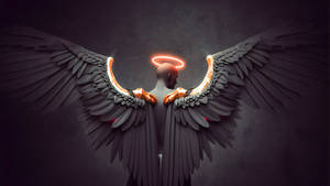 Majestic Black Angel Wings With Golden Halo Wallpaper