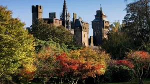 Majestic Cardiff Castle On A Bright Sunny Day. Wallpaper