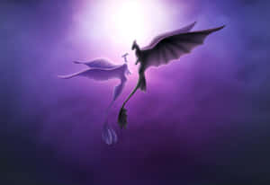 Majestic Dragon Flight Purple Sky Wallpaper