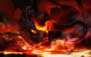 Majestic Fire Dragon Igniting From Molten Magma Wallpaper