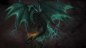 Majestic Green Dragon In Throne Wallpaper