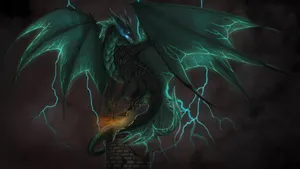 Majestic Green Dragon In Throne Wallpaper