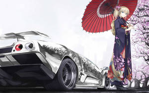 Majestic Silver Anime-themed Vehicle Wallpaper