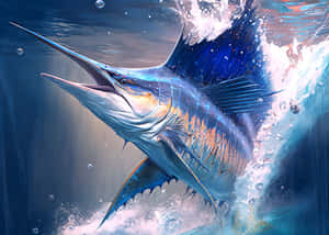 Majestic Swordfish Emerging From Water.jpg Wallpaper