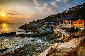 Majestic View Of Haedong Yonggungsa Temple In South Korea Wallpaper