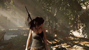 Majestic View Of Lara Croft In Shadow Of The Tomb Raider Game Wallpaper