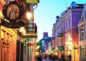 Majestic View Of Pilies Street In Vilnius. Wallpaper