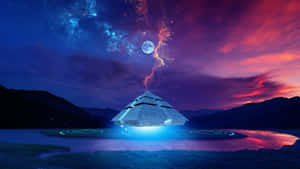 Majestic View Of Pyramid Of The Moon Against A Modern Skyline Wallpaper