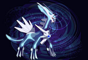 Majestic White-blue Dialga On A Black Background Wallpaper