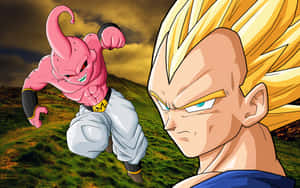 Majin Vegeta Sporting A Happy Smile Wallpaper