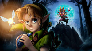 Majora's Mask With Link Wallpaper