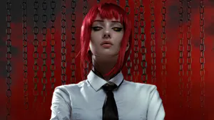 Makima From Chainsaw Man Wields Her Powerful Weapon To Battle Supernatural Forces Wallpaper