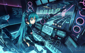 Making Music With Hatsune Miku In Her Studio Wallpaper