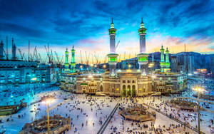 Makkah Hd Masjid Temple Blue Twilight Sky Wallpaper