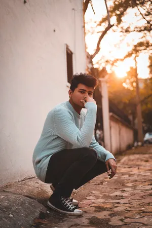 Male Pose Concrete Wall Wallpaper