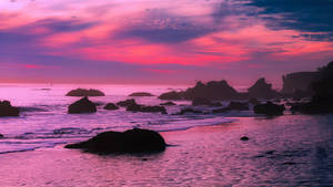 Malibu Beach With Pink Sky Wallpaper